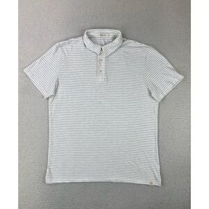 Marine Layer Mens Polo Shirt Medium White Striped Short Sleeve 15786